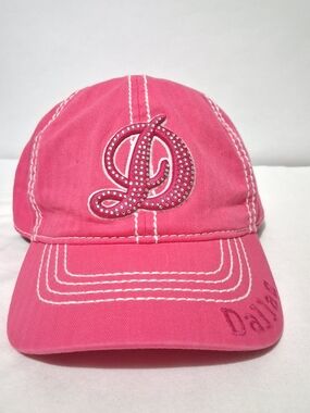Robin Ruth Hot Pink Womens Cap with White Stitching & Rhinestone 'D' Dallas